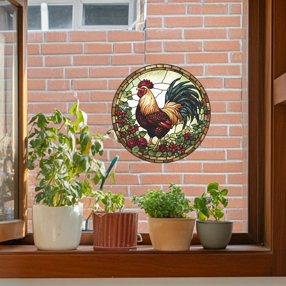 Kreative Runde Hahn Balkon Glasfenster Heim Wand Hintergrund Verschönerungsaufkleber