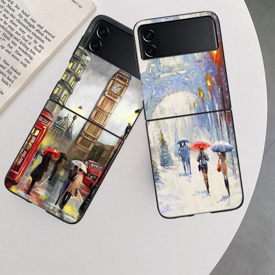 Artist London Painting Oil Painting Case For Samsung Z Flip 6 5G Galaxy Z Flip 5 4 3 5G Black Hard Cell Phone Cover Luxury PC Sh