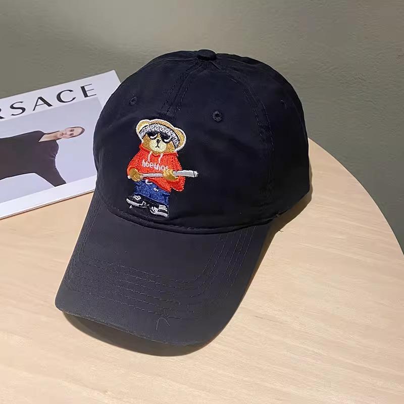 Peaked Cap Kids Cartoon Bear Embroidery Soft Top Baseball Cap Spring Summer Sun Hat Student M（56-58cm）