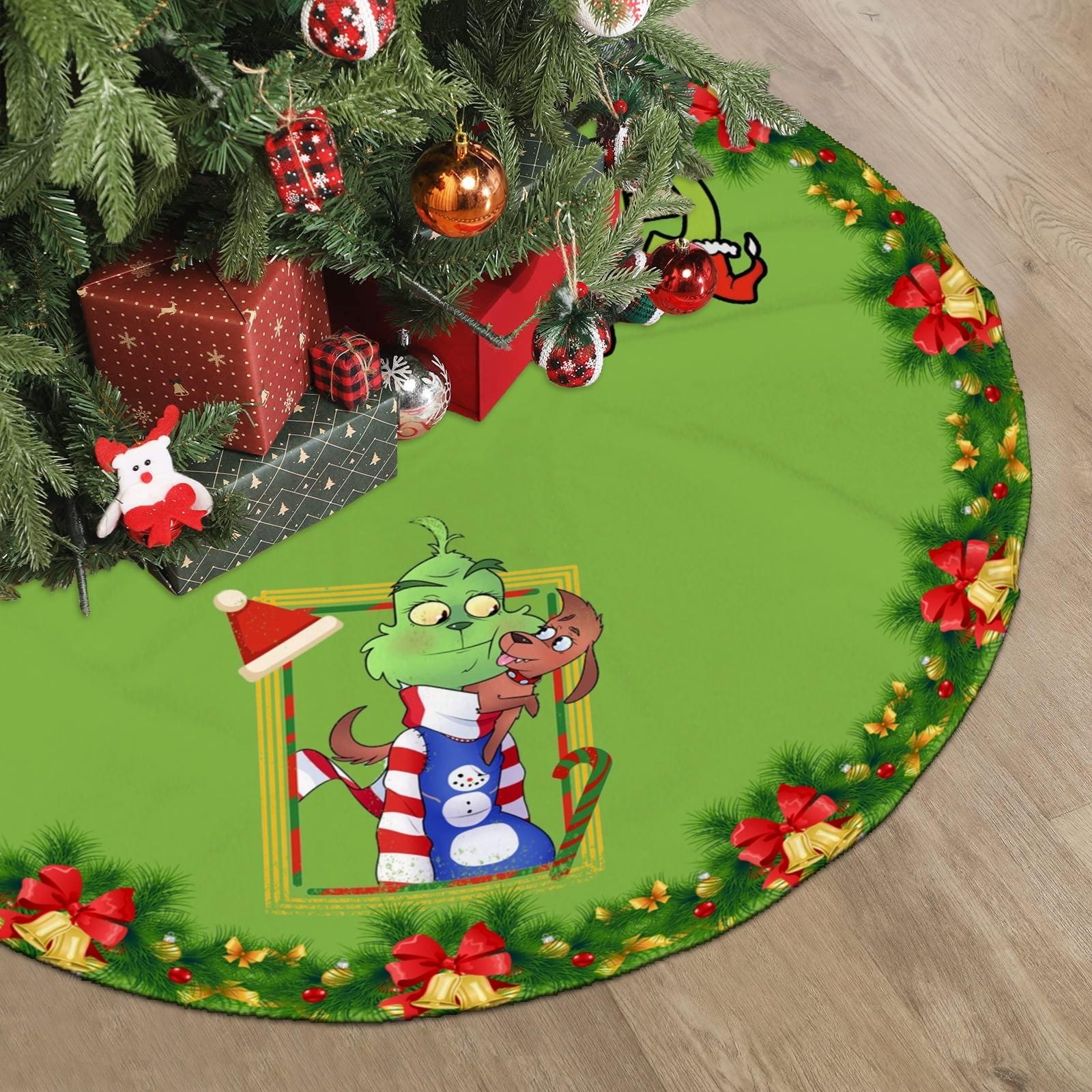 

Christmas Tree Skirt, Red & Green Merry Christmas Tree Skirt Collar, Soft Xmas Holiday Decoration One Size