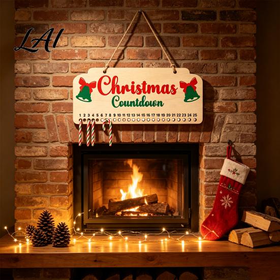 Reusable Wooden Countdown Calendar Christmas Advent Calendar Hanging Board with Candy Party Supplies Dates Festive Wall Decoration for Home Holiday