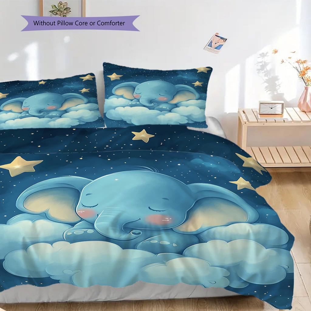 Elephant Pattern Bedding Quilt Set Quilt Cover Pillowcase Home Decoration Birthday Gift (1 * Duvet Cover + 2 * Pillowcase, Without Core)