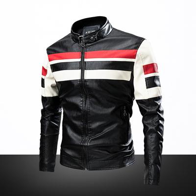Men's Color-blocked Leather Jackets, Fashionable Motorcycle Suits, Men's Workwear Tops, New Spring and Autumn Leather Jackets