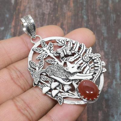 Ciondolo in argento sterling 925 con pietra preziosa corniola rossa, fatto a mano, bellissimo gioiello