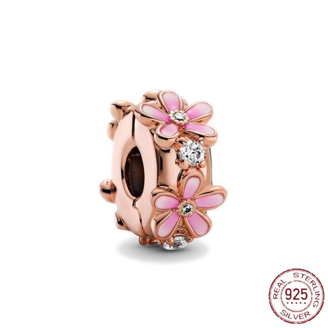 925 Sterling Silver   Autumn New Charm Flower Pink Series Charm Beads Fit Original Bracelets Women Jewelry