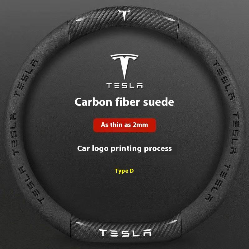 For Tesla Model 3 Model Y Model S Model X Roadster Carbon Fiber Suede Leather Anti-slip Car Steering Wheel Cover Accessories