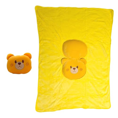 (APOSITV) Blanket, Plush Bear, Retractable Cushion, Large, Fluffy, Soft, 2-Way