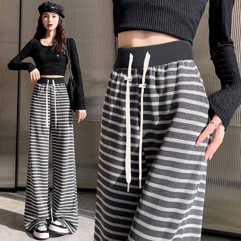 2026 New Elastic Waist Maternity Drawstring Striped Wide-Leg Casual Pants 2XL