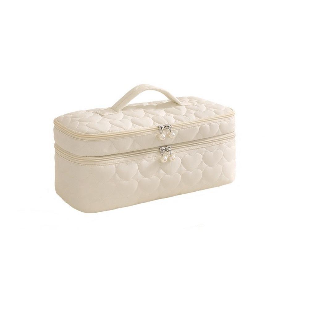 Large Capacity Double Layer Hair Dryer Bag Handheld Hair Dryer Case Hair Styling Tools Beige