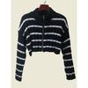 Export Contrast Color Stripes Zipper Short Cardigan Fall and Winter Long Sleeve Color Matching Knitting Sweater Female New Coat