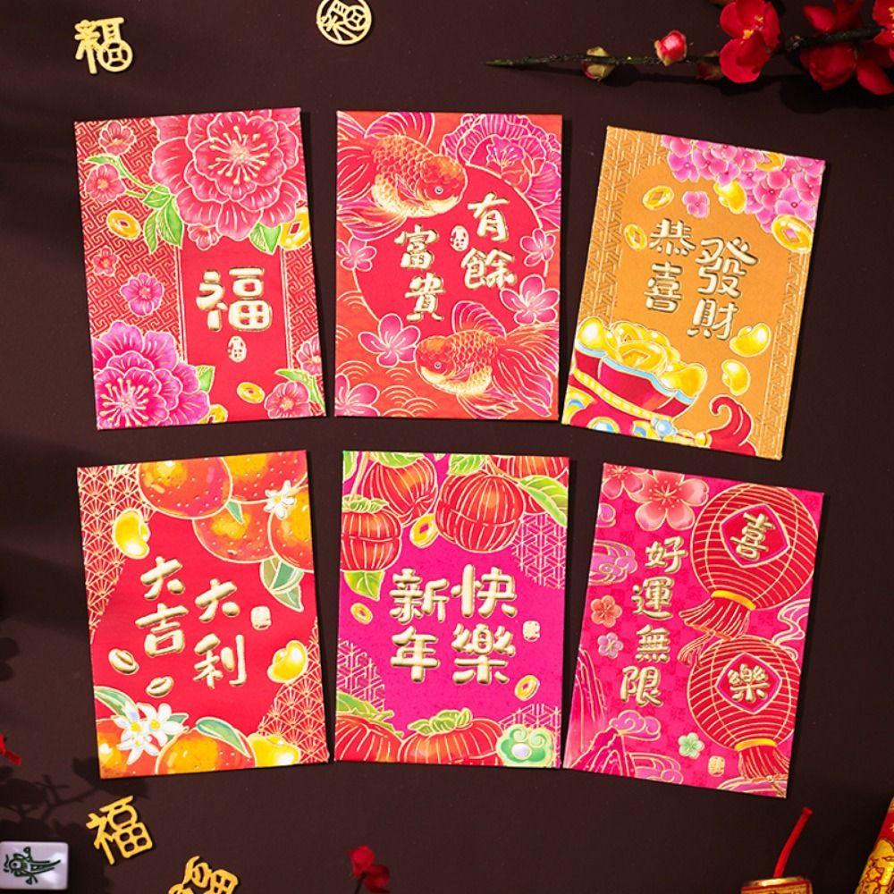 6 Pcs Cute 2025 Red Envelope Bag Cartooon New Year Red Packet Creative Lucky Red Pocket  Weeding