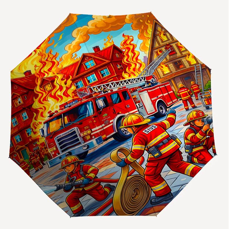 1PC Firefighter Firefighting Umbrella-8-Rib Reinforced, Automatic Open, Lightweight & Durable, Fashion Accessory for Outdoor, J0409