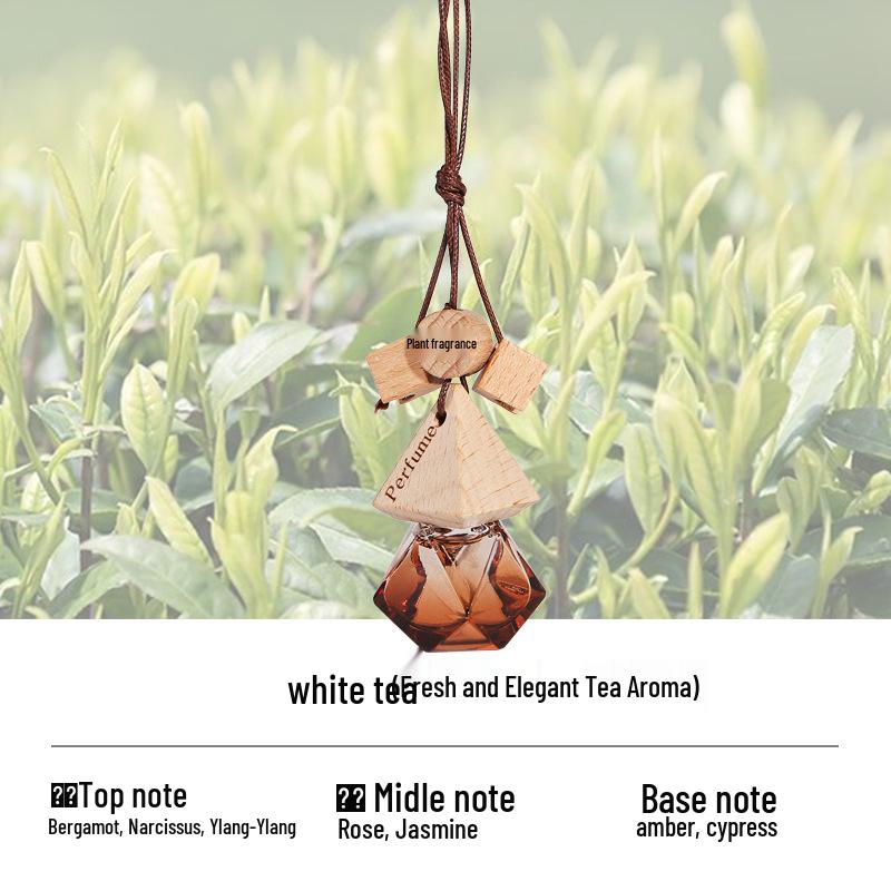 Triangle Wood Lid Car Air Freshener Pendant with Crystal Bead Tassel - Essential Oil Aromatherapy Odor Eliminator.