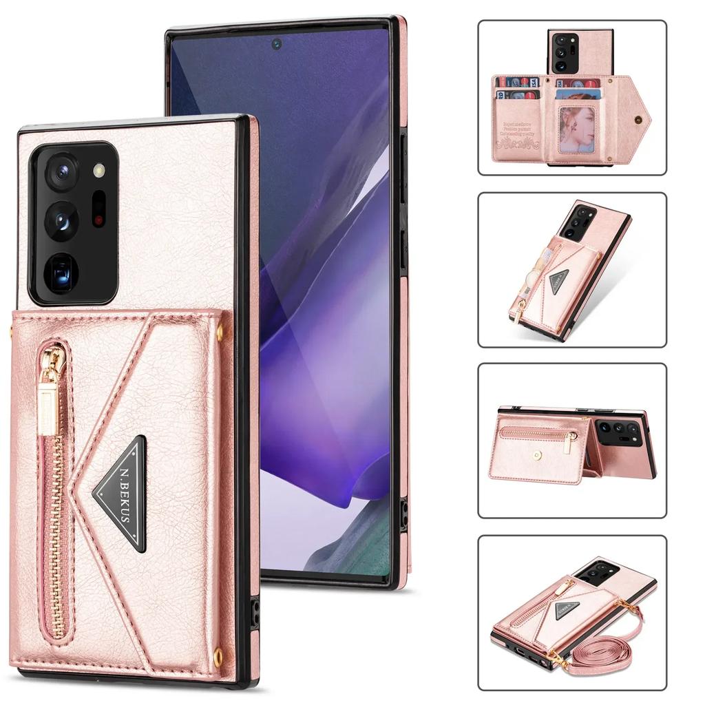 Samsung Galaxy S23 S22 S21 FE Note 20 Ultra S25 S24 Plus A52 A52s A53 Kılıf Kart Tutucu Askılı Çapraz Askılı Deri için Fermuarlı Cüzdan