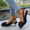 High Heel Sandals 2025 Summer New Fine High Heel Pointed Head Leopard Bow Back Hollow Sandals