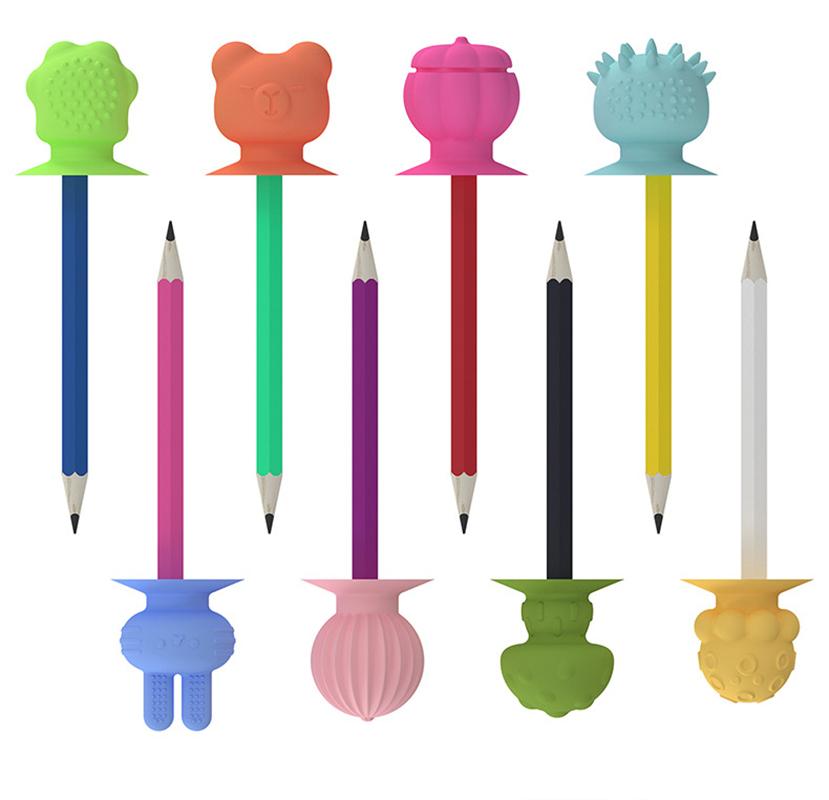 Cartoon Textured Suction Cup Sensory Stone Autism Anxiety Relief Pen Cover Fidget Toys For Kids Gifts Classroom Prizes