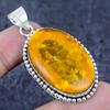 Natural Baltic Amber Gemstone 925 Sterling Silver Jewelry Pendant 2.17" P2n05