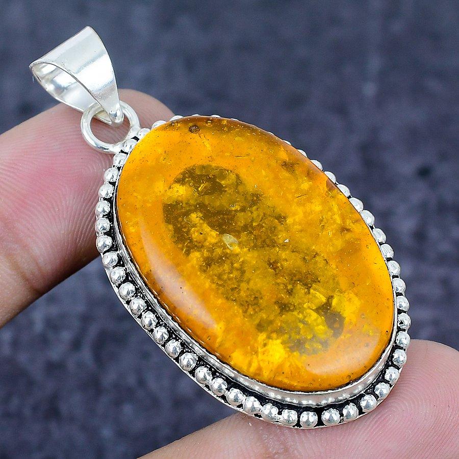 Natural Baltic Amber Gemstone 925 Sterling Silver Jewelry Pendant 2.17" P2n05