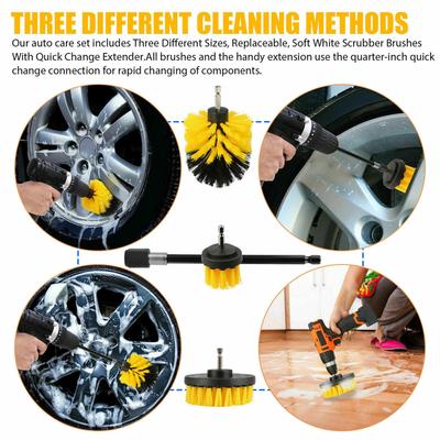 4Pcs Detaillierung Bohrer Pinsel Kit Auto Waschen Pinsel Harten Borsten Bohrer Auto Wäscher Detaillierung Reinigung