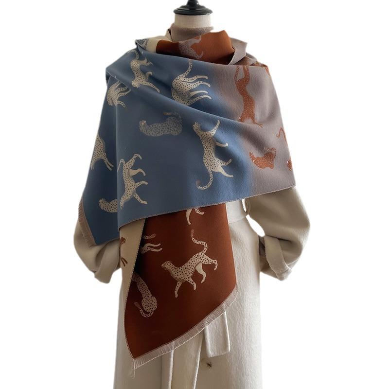 Warm Imitation Cashmere Scarf Women'S Double-Sided Cute Cartoon Lion Color Matching Thickened Scarf Air Conditioner Shawl