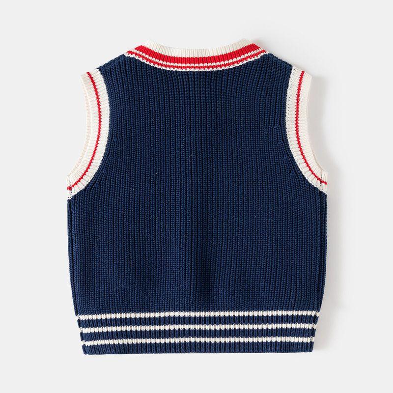 Children's Pullover Sweater for Spring and Autumn, Boys' Pure Cotton Sleeveless Vest, Baby Boy's V-Neck Knitted Vest