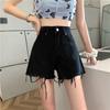 Women's High Waist Frayed Denim Shorts - Loose, Retro A-Line, Wide-Leg Summer Hot Pants