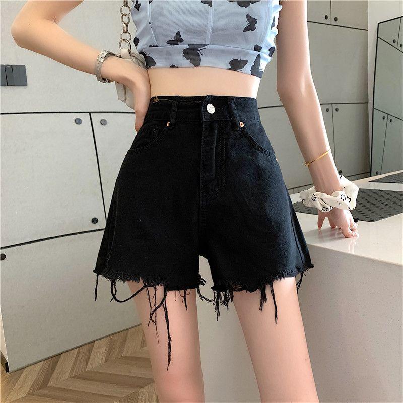 Women s High Waist Frayed Denim Shorts - Loose, Retro A-Line, Wide-Leg Summer Hot Pants S