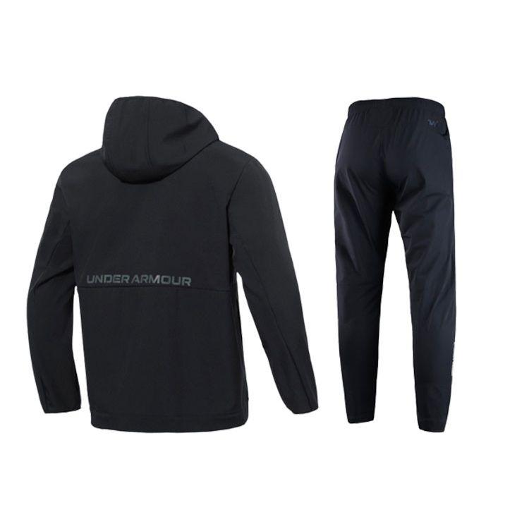 Under Armour Gradient Reflective Logo Jacket Letter Print Woven Sports Long Pants Casual Sports Suit Men Suit Black 22600401-001+22500706-001