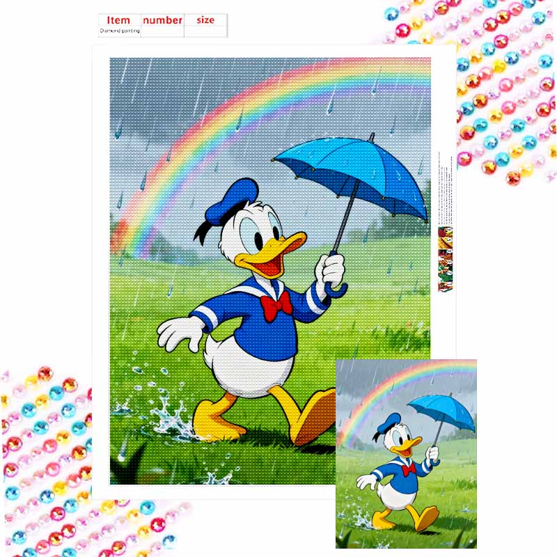 Disney Donald Duck umbrella rain rainbow 5D handmade diy diamond painting, home wall decoration