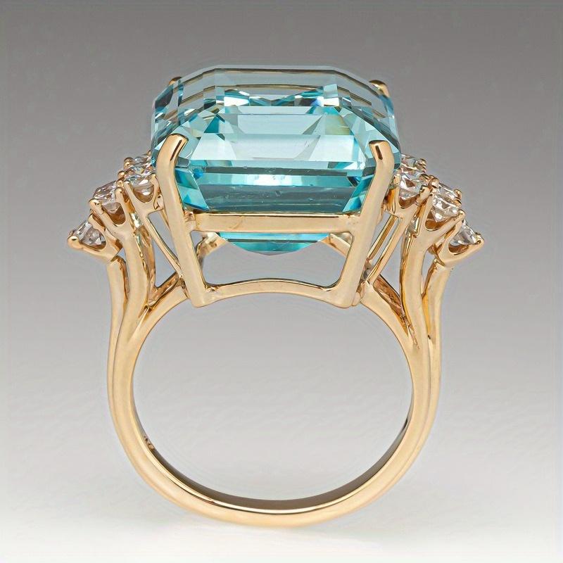 1Pc Luxurious Hyperbole Women Ring Cocktail Party Ring With Huge Sky Blue Cubic Zircon Prong Setting Valentine'S Gift For Wife