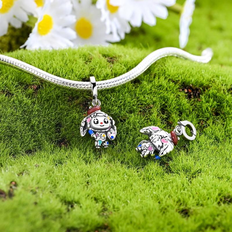 Cute Copper Pink Ballet Girl & Lucky Four-Leaf Clover Doll Charm Fit Original Bracelet Diy Unique Jewelry Gift