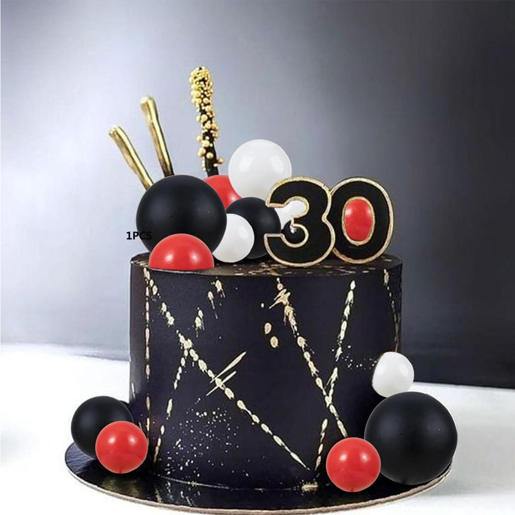30 Stück Ball Kuchen Topper Stäbe Schaumstoffbälle Kuchenspieße Kuchen Dekorationen für Hochzeitsfeier Geburtstagstorte Dekoration Rot Schwarz Weiß