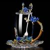 Enamel Transparent Glass Coffee Tea Mug Blue Roses Heat-Resistant Cup Set with Stainless Steel Spoon Coaster and Wipe Cloth