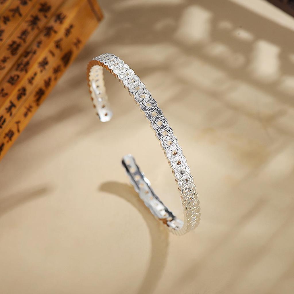 Hollow Coin Wealth Bangle: Women's Fashionable Open Ethnic-Style Jewelry