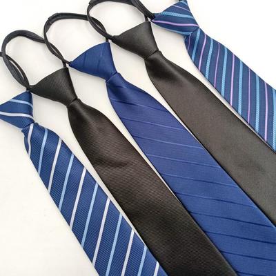 Herren Easy-Pull Knotenfreie 8cm Gestreifte Schwarze Reißverschlusskrawatte