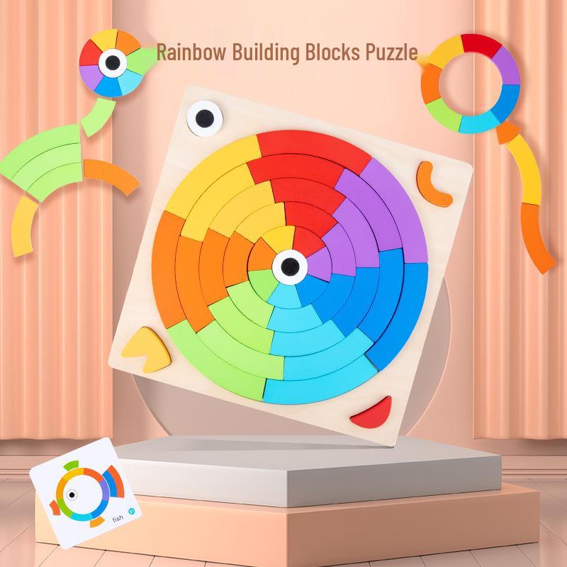 Rainbow Wooden 3D Tangram Puzzle Blocks for Children s Early Education