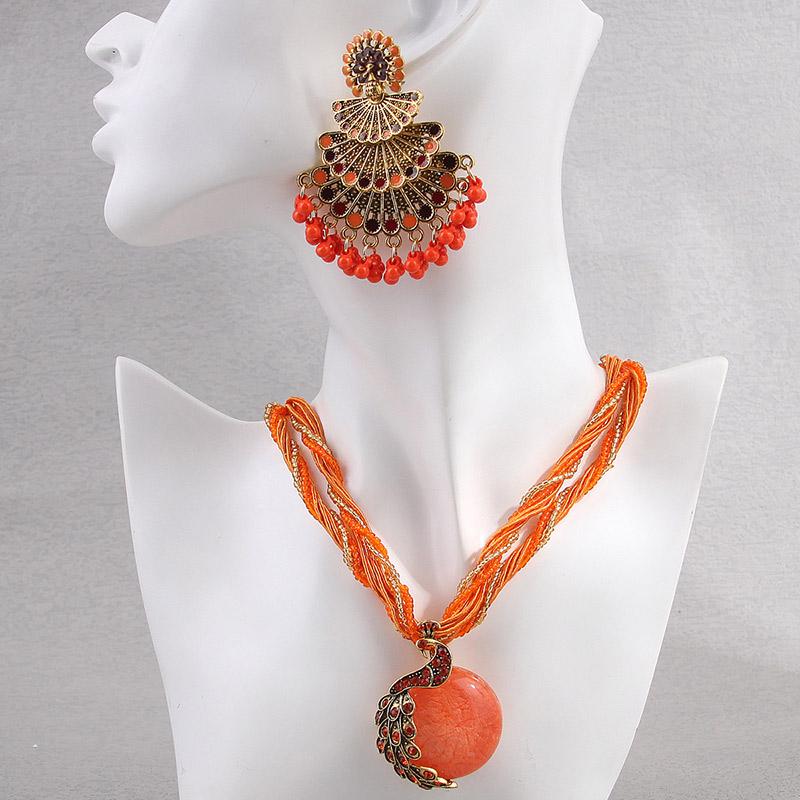 

Новые винтажные оранжевые наборы украшений Ручная работа Бусины Чокер Ожерелье Серьги Набор Для Женщин Bijoux Заявление Ожерелья Набор