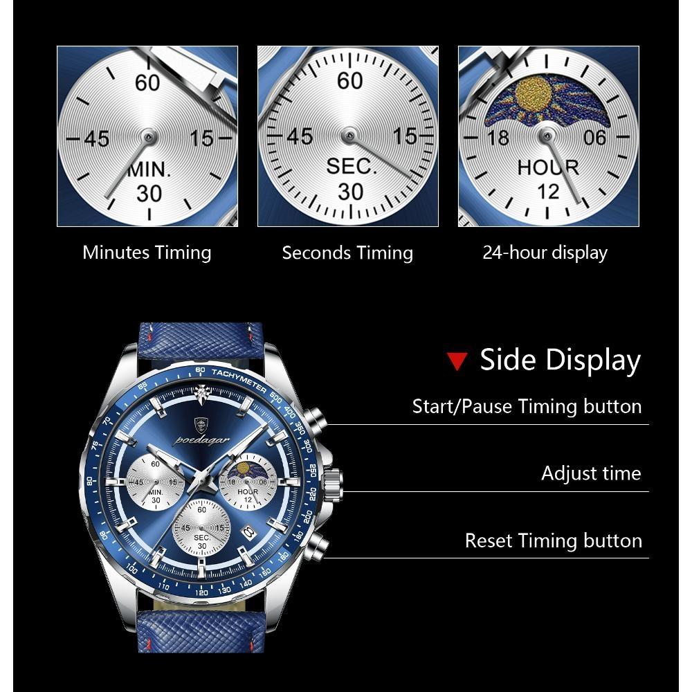 Herren Sportuhr Leuchtend Wasserdicht Chronograph Datum Lässig Herren Armbanduhr Leder Herren Quarzuhren