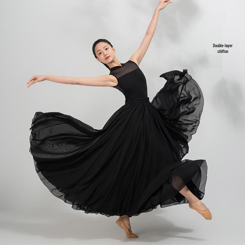 Modern Chinese Style Xinjiang Chiffon Dance Skirt - 720° Flowing Performance Skirt
