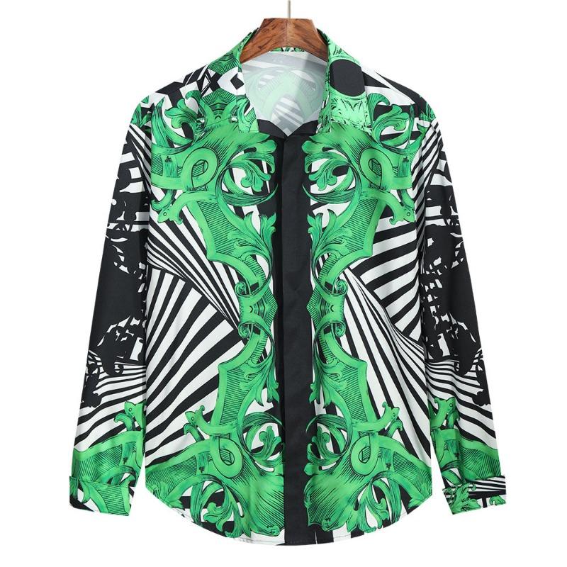 Camicia da Uomo di Lusso Retro con Motivo Sole e Stelle, Collo a Revers, Bottoni, Maniche Lunghe, Moda Serale