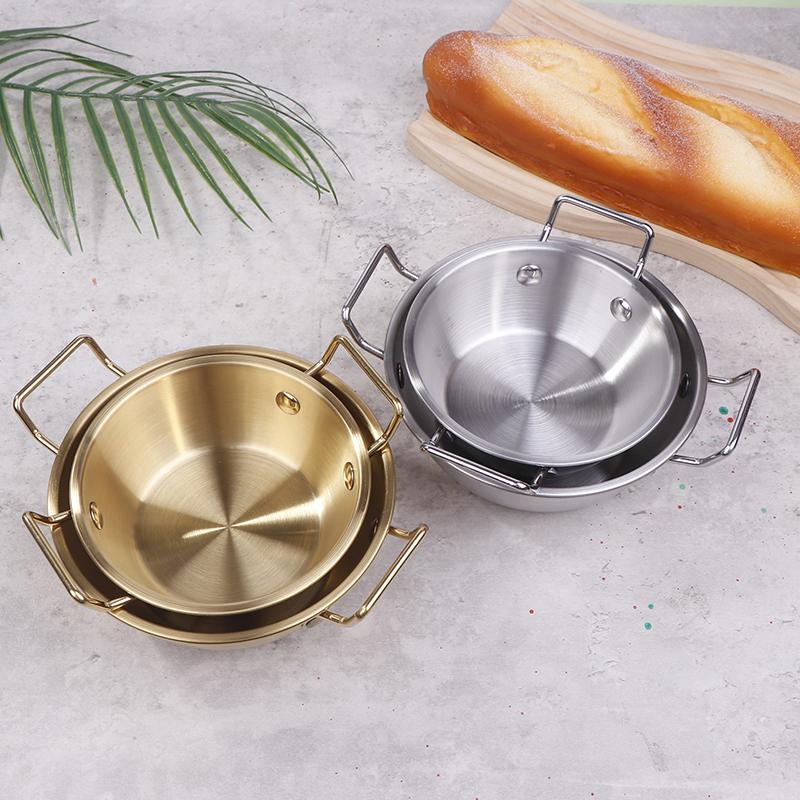 304 Stainless Steel Double Ear Snack Plate Seasoning Sauce Dipping Pickle Plate Cookware Saucepan Dry Pots With Handle