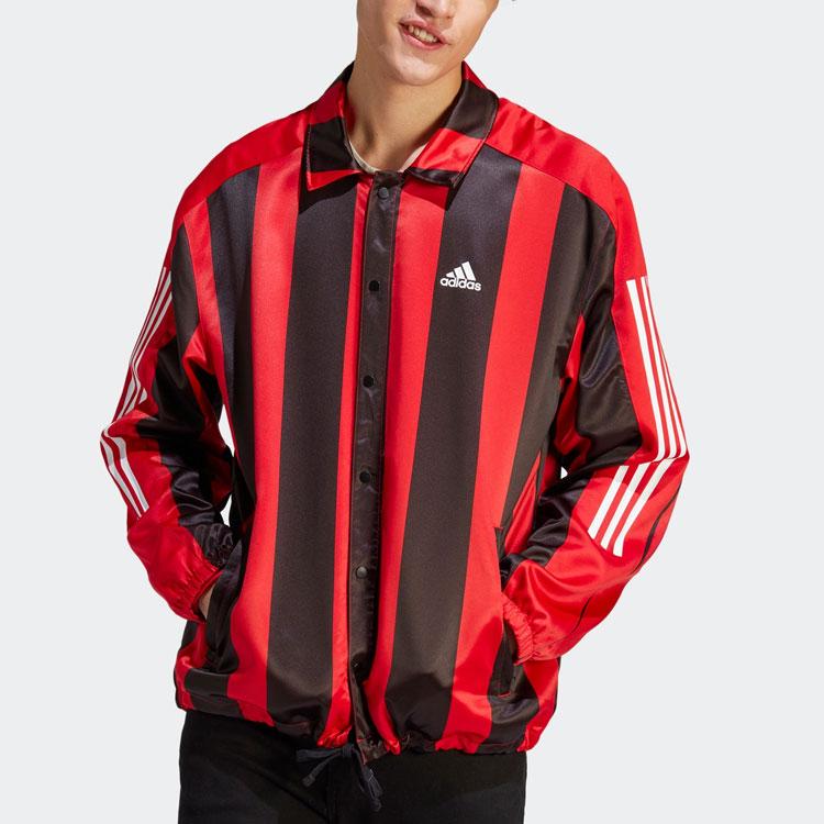 Adidas Striped Two-Tone Letter Logo Print Collared Long Sleeve Jacket Men Outerwear Light-Crimson HS3302