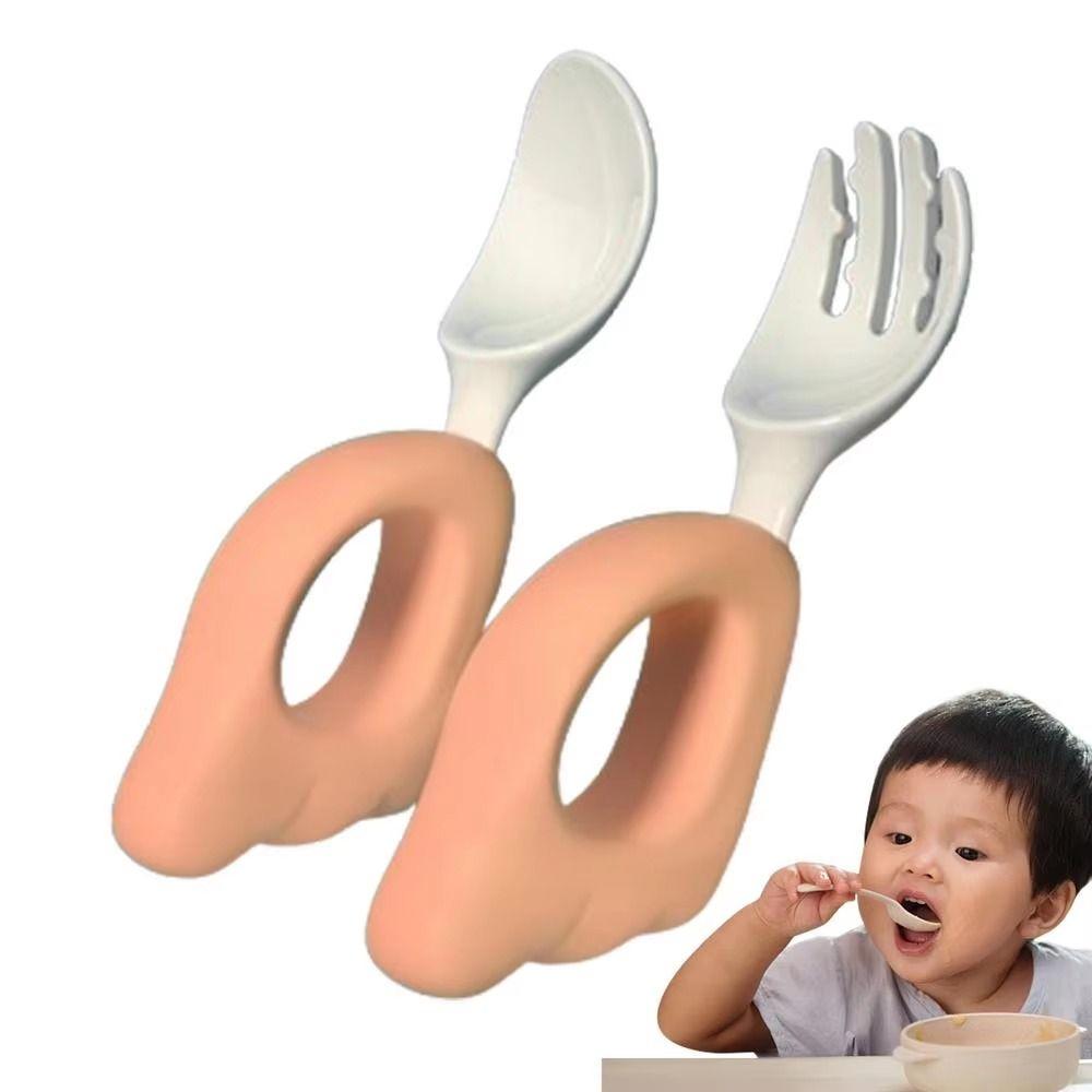 Silicone Handle Baby Forks and Spoons Set Self Feeding Baby's Dinnerware  Kids