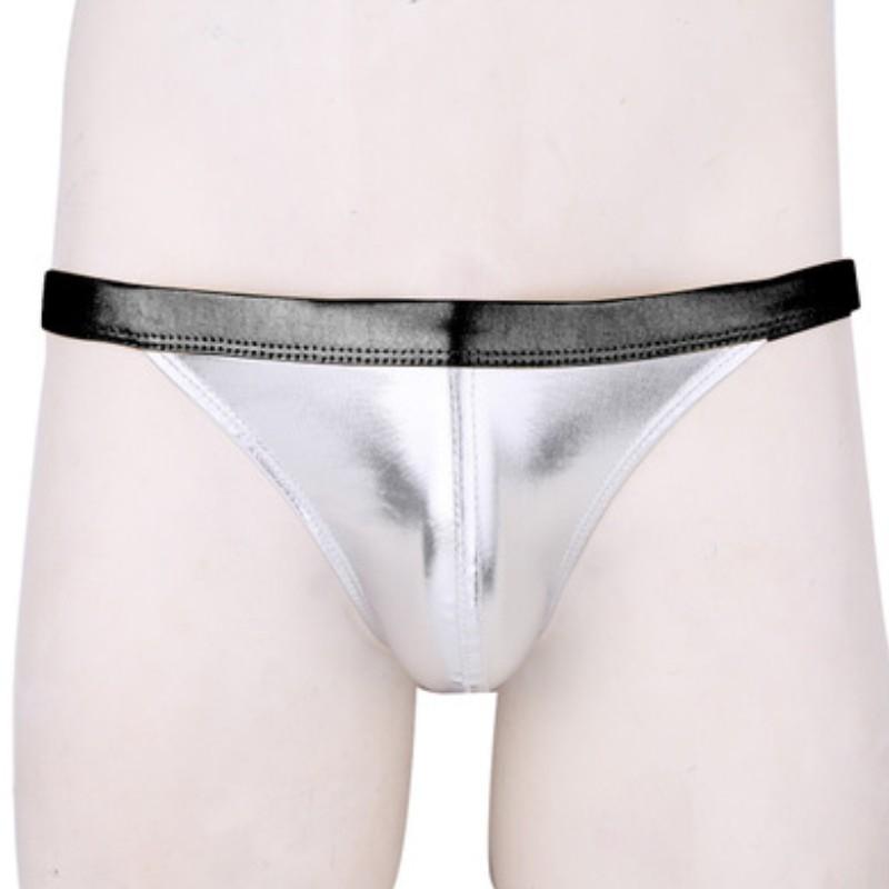 YSMARKET PU Faux Leather Lingerie Sexy Tight Mens Underwear Briefs/Zipper Open Crotch Boxers/Drawstring Hotpants E6739