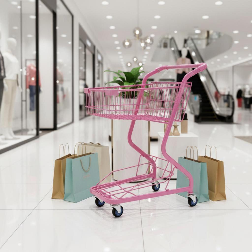 TwoTier Shopping Cart PU Wheels Metal Trolley Heavy Duty Convenience Store for