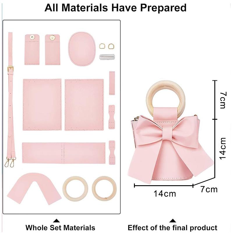 DIY Leather Bucket Bag Making Kit Cute Bowknot Handbag Sewing Materials for Women Handmade Crossbody Shoulder Bags Accessories