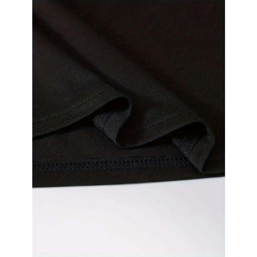 Men's Summer Casual Loose Size 100% Cotton Tees Black Print Round Neck Short Sleeve T-shirt Top