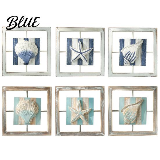 American Country Home Art 3D Beach Wooden Frame Wall Art  Coastal Style Starfish/Conch/Shell Decor  Ocean House Ornaments Inspired Mount Decor