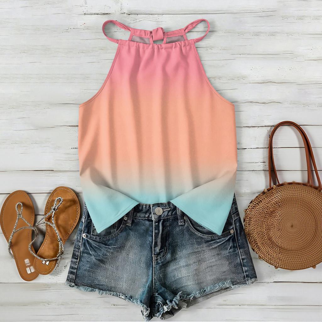 Damen ärmelloses Tanktop im Bohemian-Stil mit Farbverlaufdruck, lässig locker geschnitten, Sommer-Oberteil Weste Bluse für den täglichen Gebrauch