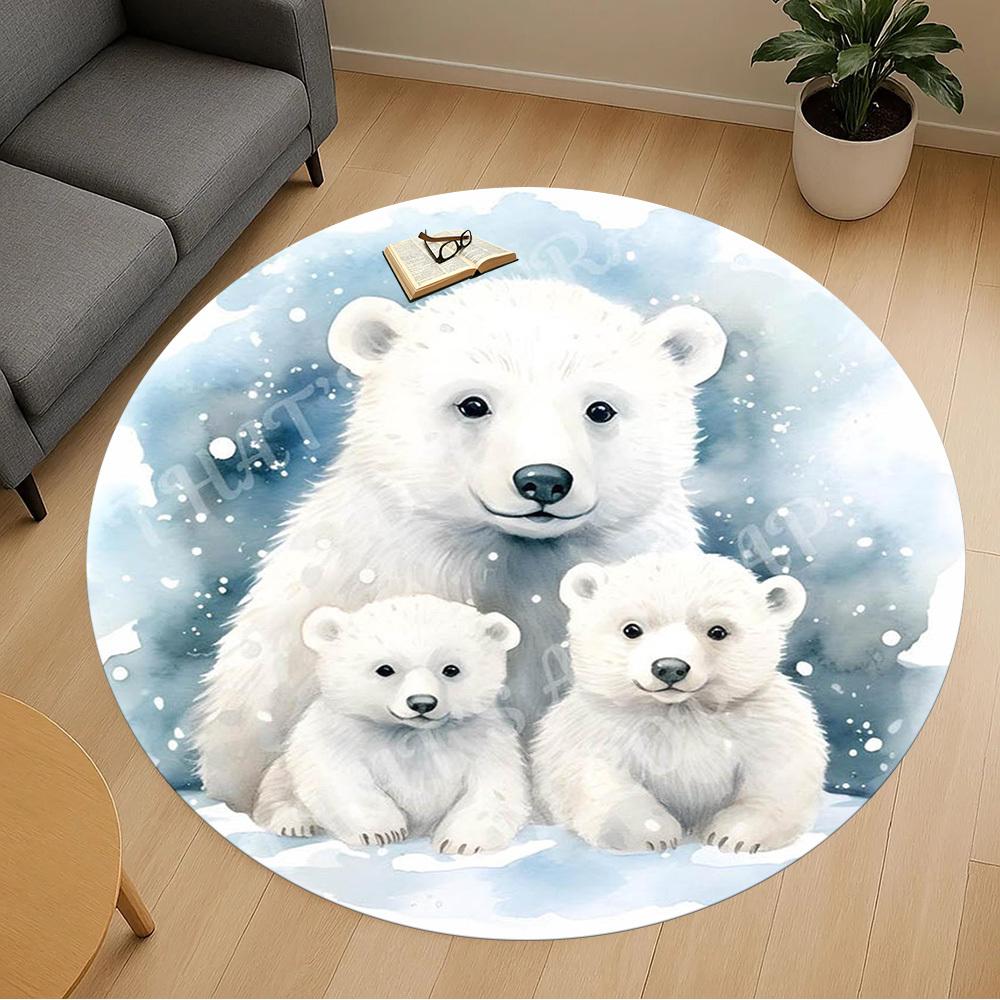 1PC Polar Bear Snow Office Round Area Rug, Under Office Chairs Bedroom Living Room Home Decor,Carpet for Office, -1110264